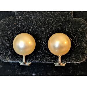 Vintage 'Original Patent HB' Pearl Silver Plated Clip On Earrings